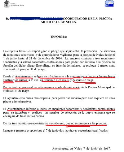 El informe técnico sobre la Piscina contradice las críticas del PP y asegura que la empresa no quiso finalizar el curso