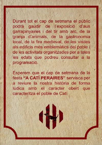 Los días 9 y 10 de septiembre A Catí Peraires