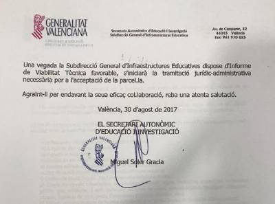 La Conselleria iniciar los trámites para el proyecto de construcción del IES de Borriol