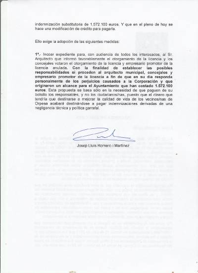 Compromís aconsegueix la unanimitat dels regidors de l'Ajuntament d'Orpesa per demanar responsabilitats per la indemnització de l'edifici Bernat