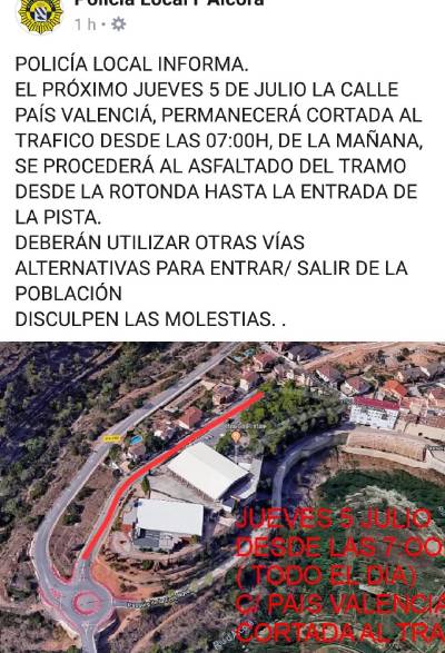 Cortan al tráfico uno de los accesos principales a l'Alcora por asfaltado y remodelación