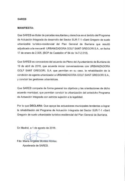 SAREB recolça la reactivació de la condició d'agent urbanitzador a Golf Sant Gregori