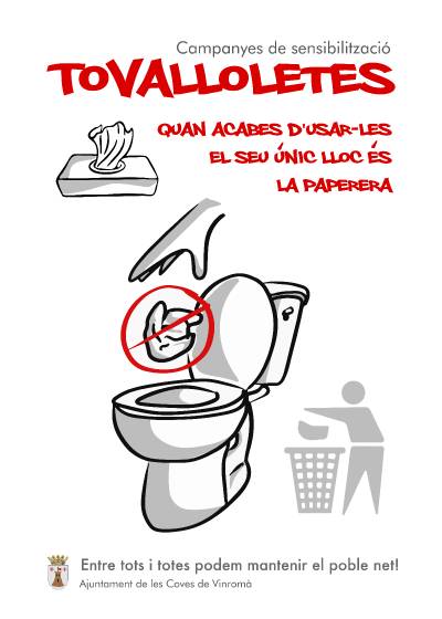 Les Coves de Vinromà conciencia a la población sobre la necesidad de tirar las toallitas húmedas a la papelera