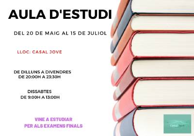 L'aula d'estudis del Casal Jove obrirà el dilluns 20 de maig per als exàmens finals