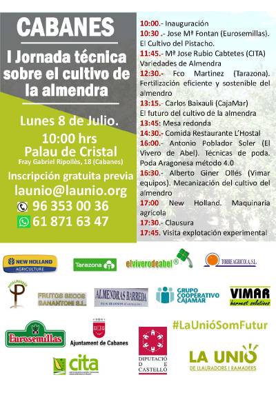 LA UNIÓ de Llauradors reúne el próximo lunes en Cabanes a 150 personas en una Jornada sobre el cultivo del almendro