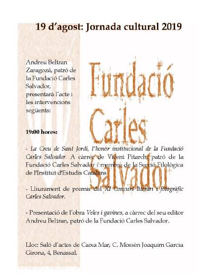 La Fundació Carles Salvador celebra la seua jornada cultural el dilluns 19