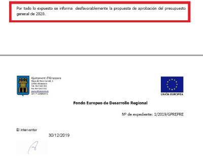 El PP rechaza el presupuesto de PSPV y Ciudadanos que Intervención considera ilegal