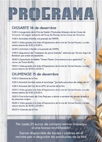 Más de 30 puestos y una variada programación darán vida a la Feria de Navidad de les Coves de Vinromà
